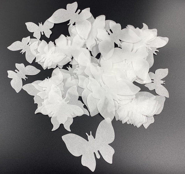 50Pcs Edible Wafer Cupcake Toppers, Cake DIY White Blank Butterfly Cake Decoration Birthday Mix Size