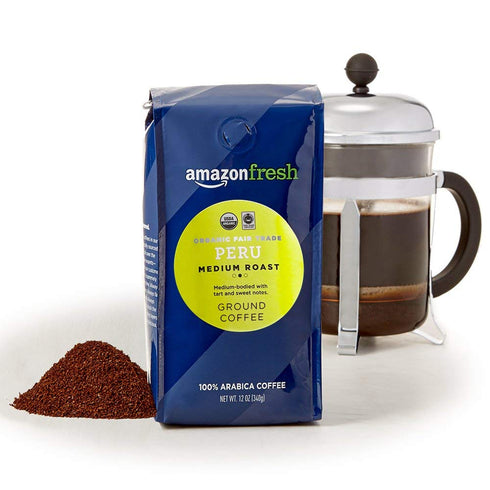 Amazon Fresh 12 (Pack 3) Organic Fair Trade Peru Ground Coffee, Medium Roast, Ounce