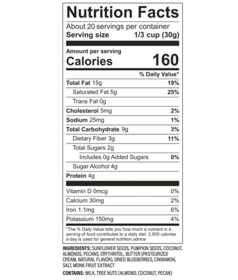 Low Karb 2g 1.37 lb, 22 Oz NuTrail, Keto Blueberry Nut Granola Healthy Breakfast Cereal, Low Carb Snacks & Food
