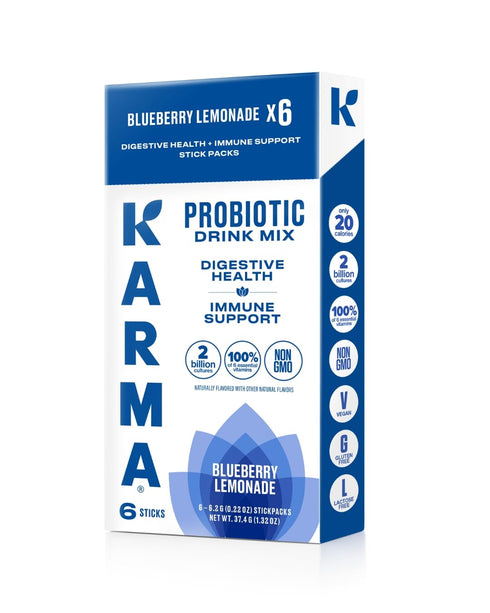 Packet 6 Pack, Immune Karma Probiotic Hydration - Blueberry Lemonade Powder Drink Mix Stick - On-The-Go & Gut Health