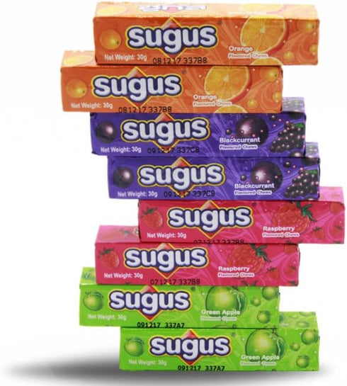 Sugus Fruity Tasty Sweet Chewy Candy Mix, Flavored Orange, Raspberry, Green Apple, Blackcurrant, Pack of 8 Bars