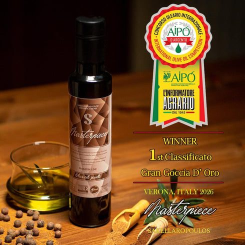 SAKELLAROPOULOS ORGANIC FARMS S Masterpiece Blend Gourmet Flavored Extra Virgin Olive Oil (Pimento, Clove, Nutmeg