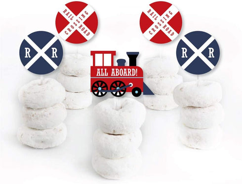 Set 24 Big Dot of Happiness Railroad Party Crossing - Dessert Cupcake Toppers - Steam Train Birthday Party or Baby