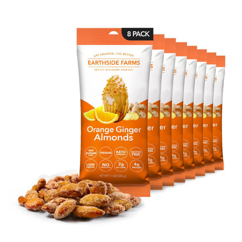 Earthside Farms Orange Ginger Almonds 1oz, 8 Pack Low Sugar, Keto-Friendly Candied