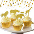 JeVenis 30 Pcs Gold Glitter Jungle Safari Animal Cupcake Toppers for Birthday Party Decorations