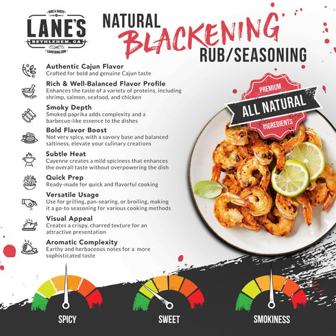 Lane's Blackened Seasoning Spice - All-Natural Blackened Fish Seasoning for Pork, Beef & Seafood, 4.6 Oz