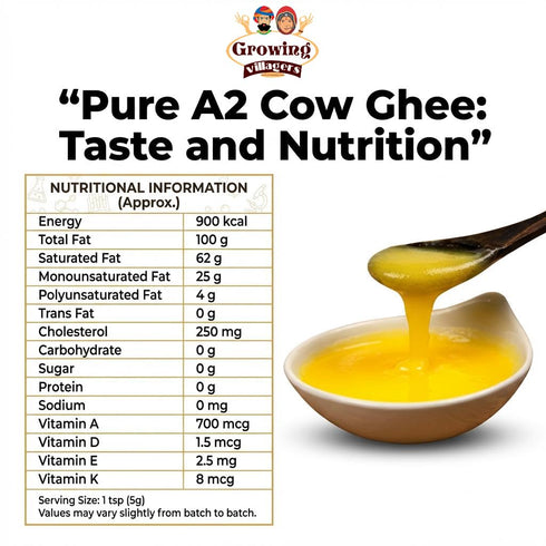 Growing Villagers A2 16.9 oz (500ml) A2 Cow Ghee fl Glass Jar | Traditional Bilona Method Cultured Desi Ghee | Made