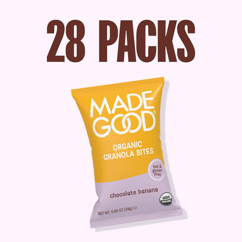 28 Count, MadeGood Chocolate Banana Granola Bites, Organic and Delicious Snacks