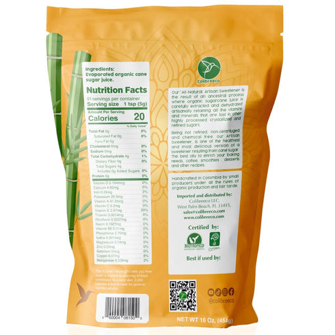 1 (Pack 4): Colibreeco, Organic Unrefined Cane Sugar, Pound of Perfect for Sweetening Drinks & Recipes | Unprocessed