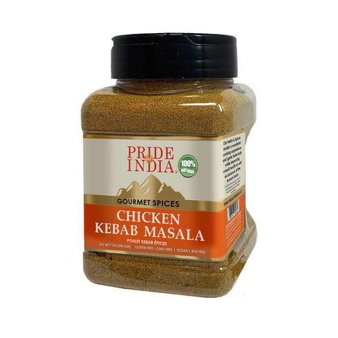 7 oz Pride of India Chicken Kebab Masala Seasoning | Gourmet Spice Blend in Dual Sifter Jar for Chicken, Meat & Paneer
