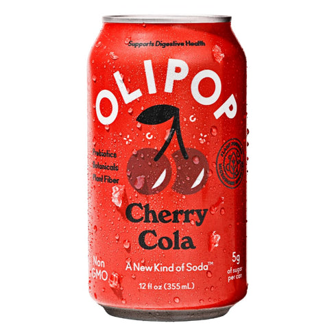 Packed 12oz (12-Cans) OLIPOP Prebiotic Soda Pop, Cherry Cola, A New Kind of Soda with Prebiotics, Fiber