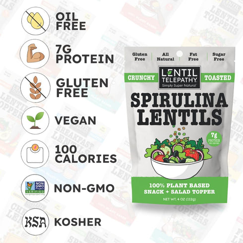 90 7g 4 2 Pack Lentil Telepathy Spirulina Salad Toppers - Calories, of Protein, Vegan-Friendly, Non-GMO, Perfect