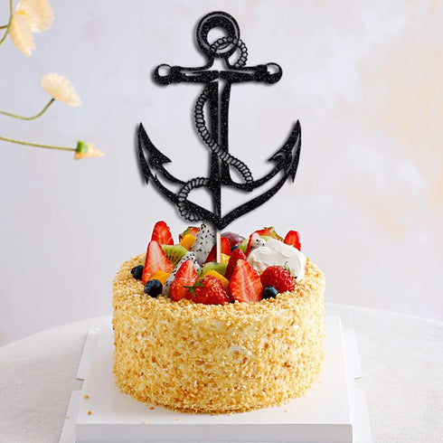 Nautical Ship Anchor Cake Topper - Bon Voyage Party Decoration in Navy