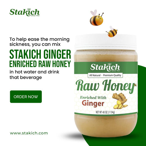 (40 Stakich Ginger Enriched Raw Honey - Pure, Unprocessed Ounce)