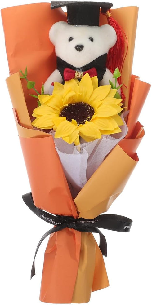 PRETYZOOM Graduation Bear Bouquet 11.02 x 4.72 x 3.54 Inch Artificial Sunflower