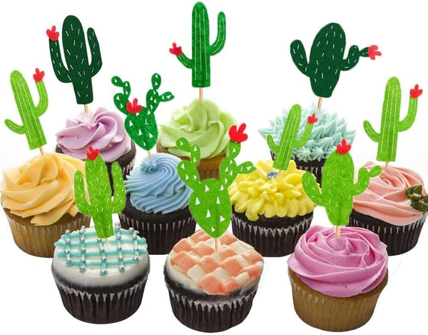 Cactus Cupcake Toppers, Summer Hawaii Theme Party Favors, 24PCS for Birthday Supplies