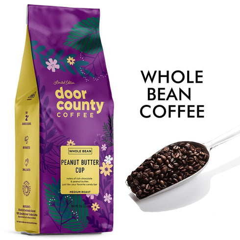 County 8 oz Summer 100% Door Coffee Peanut Butter Cup Flavored Coffee Wholebean - Bag - Spring & Seasonal - Medium