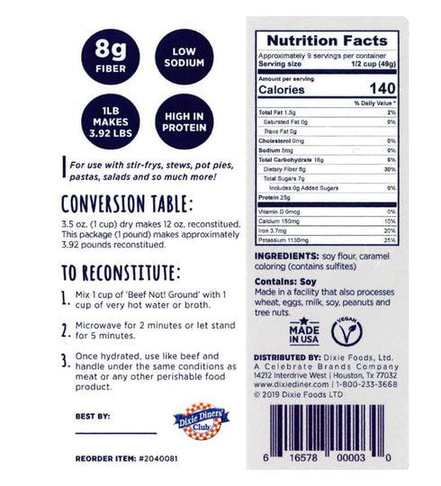 Dixie Carb Counters (1 lb Dixie Diners' Club - Beef (Not!) Ground bag)