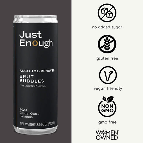 6 Pack Just Enough Wines Brut Bubbles Alcohol Removed | Non-Alcoholic Sparkling Wine, Cans | Central Coast California