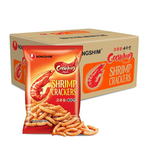Nongshim Shrimp Crackers, Gochujang Flavor, Crispy Baked Korean Snack, 2.64 oz Bags
