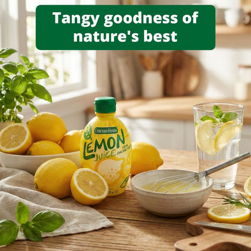 100% 4.5 Oz (Pack 4) Concord Foods Lemon Juice from Concentrate | Lemon Juice for Cocktails, Cooking, Baking