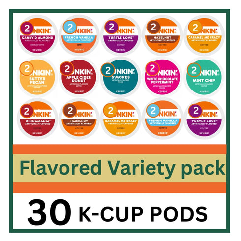 KUPIX 30 Count Pack - Flavored Variety Coffee Pods K Cup Sampler Hazelnut, Cinnamon , Pecan, Caramel, Vanilla