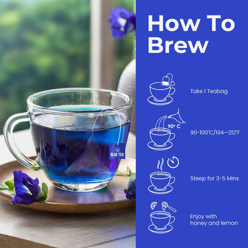 BLUE TEA - Butterfly Pea Flower Ashwagandha Herbal Tea - 10 Pyramid Tea Bags, Caffeine Free