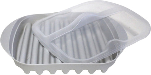 Compact Microwave Bacon, Sausage Meat & Poultry Cooking Tray with Protective Splatter Lid - BPA-Free, Innovative