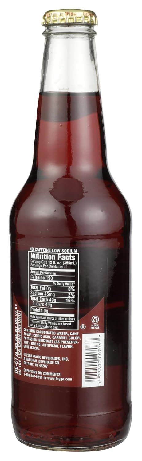 12-fl. oz. Faygo original Rock & Rye flavored cream cola, glass bottle