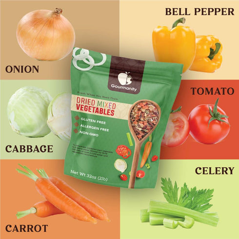 2lb Tasty Vegetable Soup Blend, Dehydrated Vegetables for Ramen Toppings, Stews, and Emergency Food, Bulk Resealable