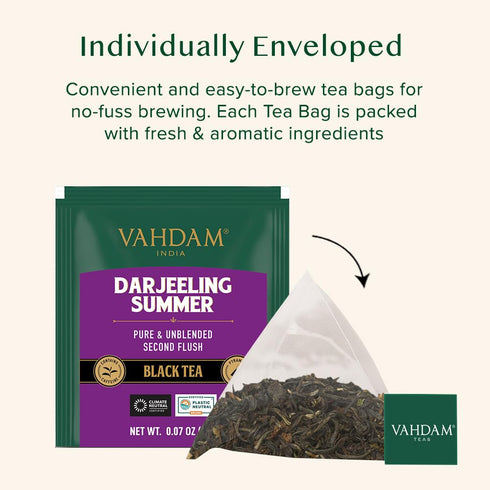 VAHDAM Darjeeling Black Tea Bags, 100 Count, High Caffeine, Non GMO, Gluten Free, Smooth & Sweet
