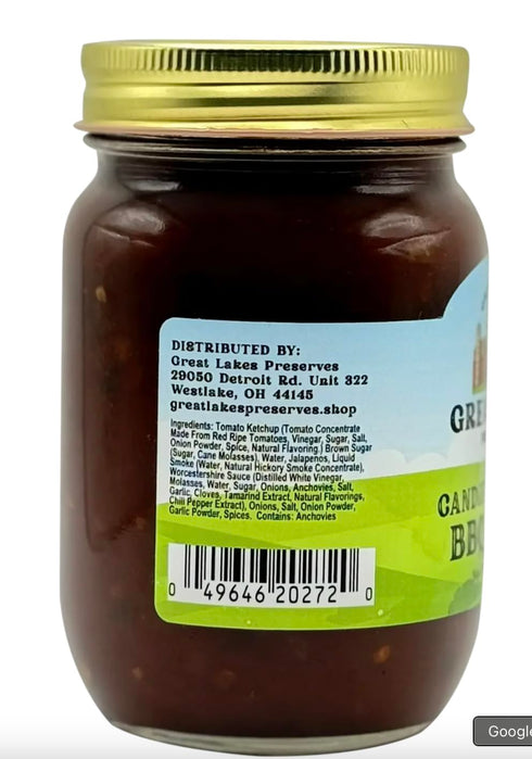 16 oz (Pack 2) Great Lakes Preserves Candied Jalapeno Barbecue Sauce, Sweet Heat BBQ Sauce with Hickory Smoke and Brown