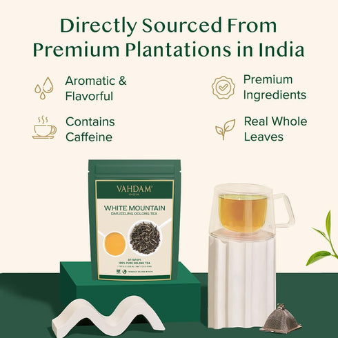 VAHDAM White Mountain Oolong Tea Loose Leaf (1.76oz/25 Cups) | High Elevation Grown | Vacuum Sealed | Brew Hot, Iced,