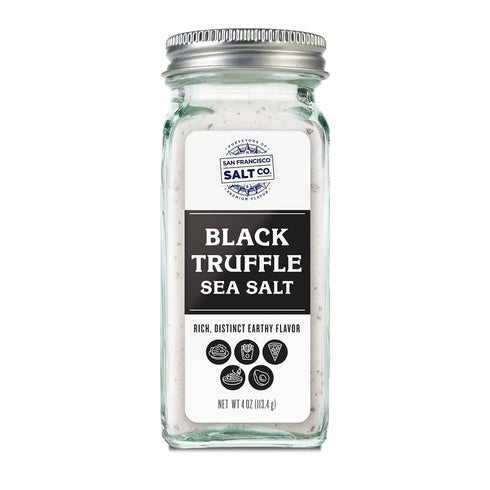 Italian Black Truffle Sea Salt 4 oz. Glass Shaker by San Francisco