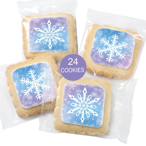 Frozen 24 Pack Snowflake Cookies in Individually Wrapped Snowfake Winter themed Theme Party Favors Bulk for Kids