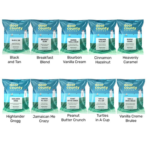 Pack 10 100% 1 -1.5 oz County Gourmet Flavored Coffee Sampler - Bags of Unique Flavored Coffees Specialty Grade Arabica