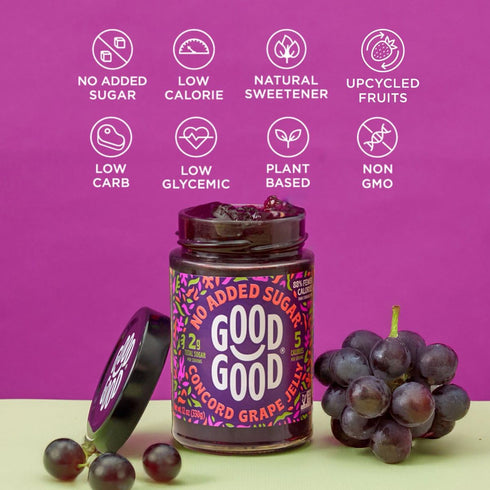 12oz 330g (Pack 2) GOOD GOOD Concord Grape Jam - No Added Sugar - Low Calorie - Gluten Free and Vegan - Diabetic