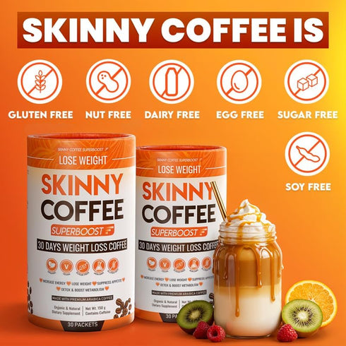 (30 Skinny Coffee Super Boost Weight Loss Coffee, Belly Fat Burner for Women & Men, Sugar-Free Keto Vegan, Reduces