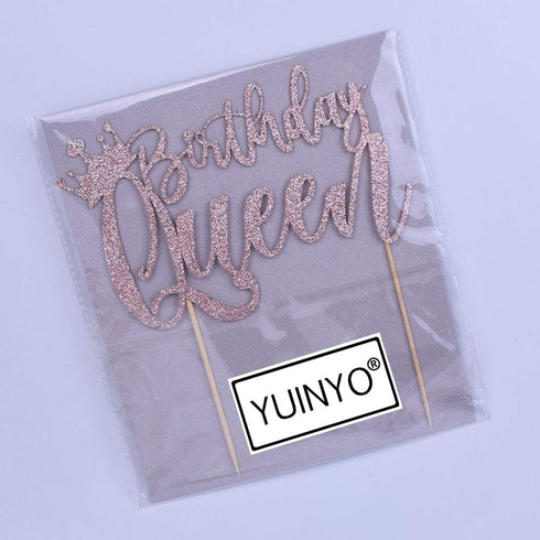 Handmade Glitter Queen Birthday Cake Topper, Happy Birthday Bunting Decor, Party Decoration Supplies (Silver)