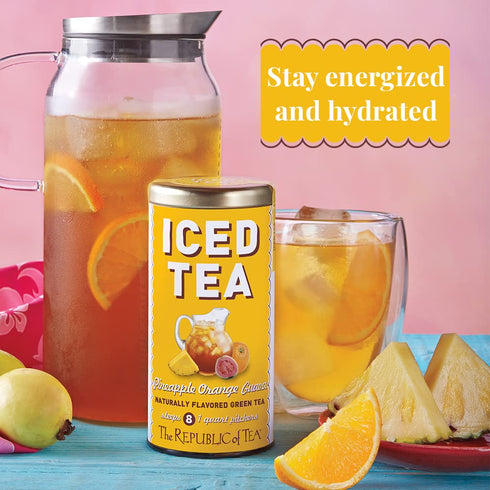 The Republic of Tea Pineapple Orange Guava Iced Green Tea, 8 Large Quart-Sized Pouches, Naturally Caffeinated