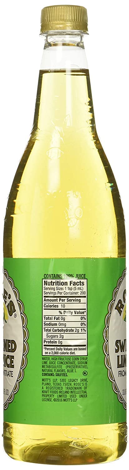 Rose's Lime Juice 1 (33.8 (Pack 2) - Sweetened, Liter Fluid Ounces) Plastic Bottle