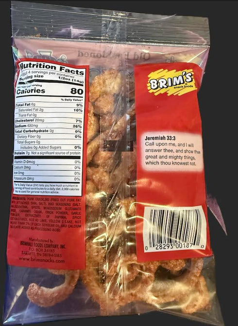 Generic 80 (3 Pack) BRIM Pork Cracklin Dippers, Fried Pork Fat with Attached Skin, Chew, Calories