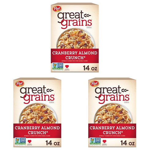 Great Grains Cranberry Almond Crunch Cereal, Cereal with Dried Cranberries and Almonds, Non-GMO Project