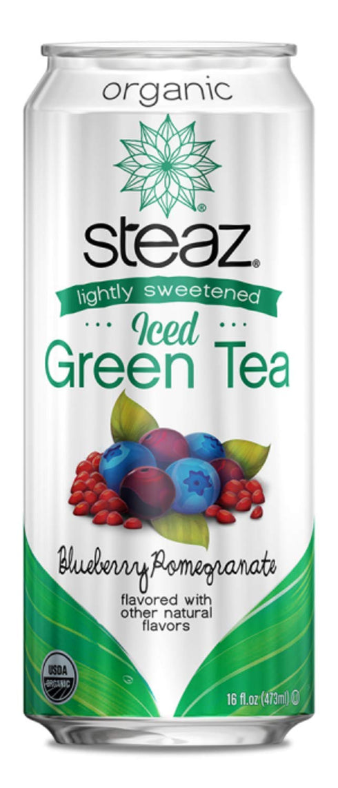 16 OZ (Pack 12) Steaz Organic Lightly Sweetened Iced Green Tea, Blueberry Pomegranate, FL