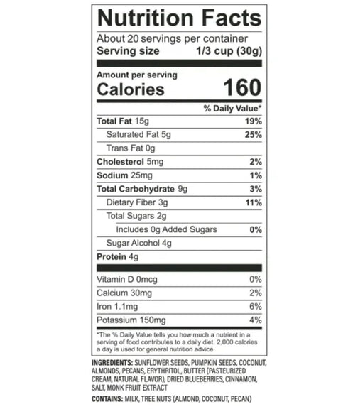 KD Chocolates 624g NuTrael Nut Granola Cereal, Blueberry Cinnamon, No Sugar Added, Keto, Gluten Free