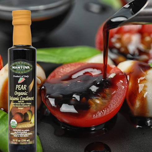 8.5 oz Mantova Organic Pear Balsamic Vinegar of Modena, Perfect for Salad Dressing, Pasta Salad, Ice Cream