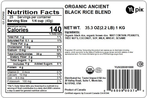 2.2 lb (35.2 oz), Yupik Organic Ancient Black Rice Mix, Non-GMO, Vegan, Kosher, Brown & Black Whole Grain Rice Blend