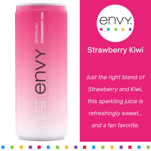 100% 8oz 24) Envy Sparkling Fruit Juice, Strawberry Kiwi (Case