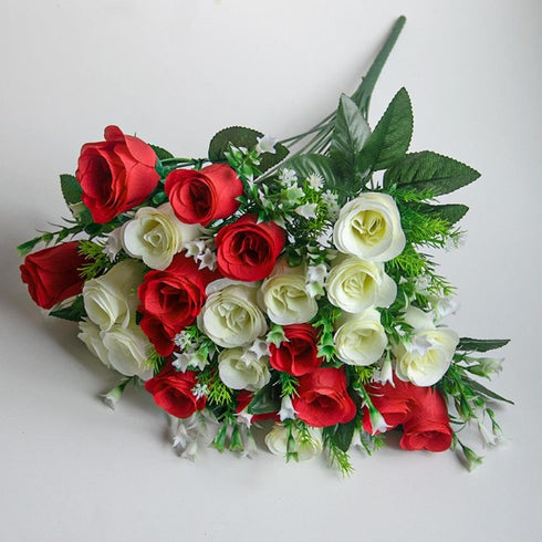 NURCIX 24 (24 Roses Bouquet Plant Simulation Flowers Western Bud Bud Roses Fake Flowers Wedding Hand Bouquet red