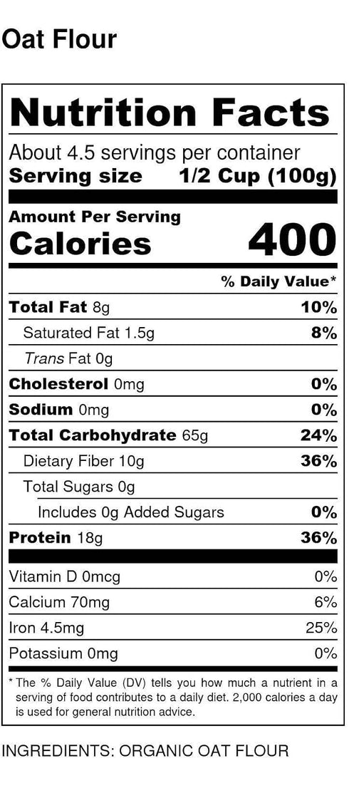 5 lb Organic Whole Oat Flour, Stone Ground, High Protein and Fat Content, Bulk